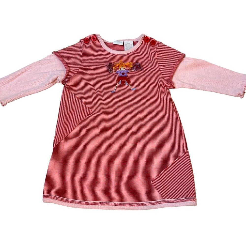 Parisian Kids Dress Red Pink Striped Long Sleeve Cheerleader 100% Cotton 18 m